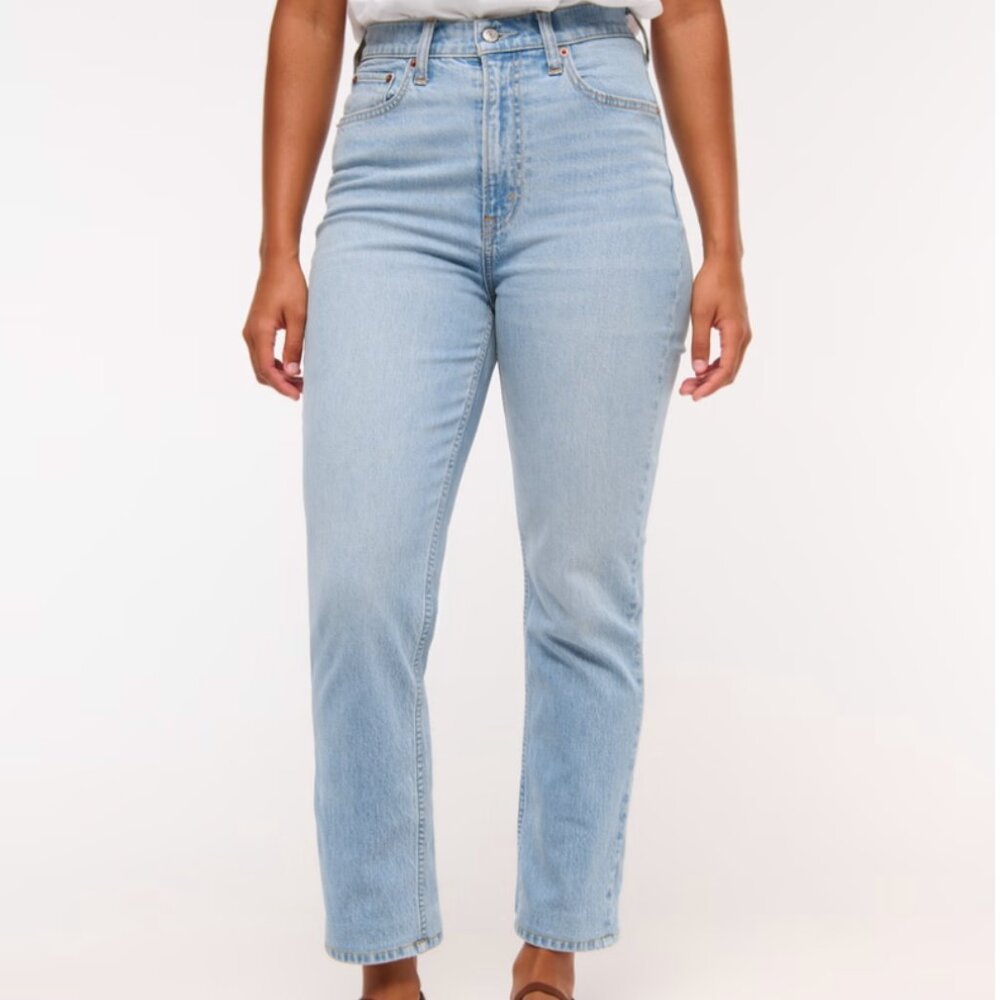 NWT 6S Abercrombie&Fitch Women's Light Blue curve love ankle Straight Leg Jeans